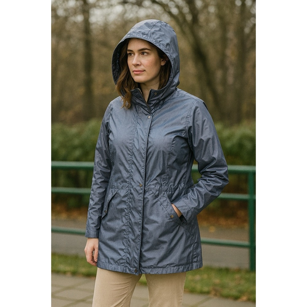 Mulberry Street Women S-M Hooded Jacket Rain Parka Zip Up Button‎ Weatherproof